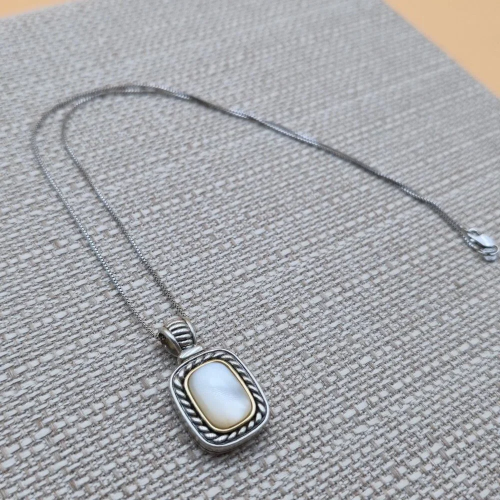 18 Inch Sterling Silver And 14kt Accent Mother Of Pearl Necklace A5550 - Picture 3 of 9